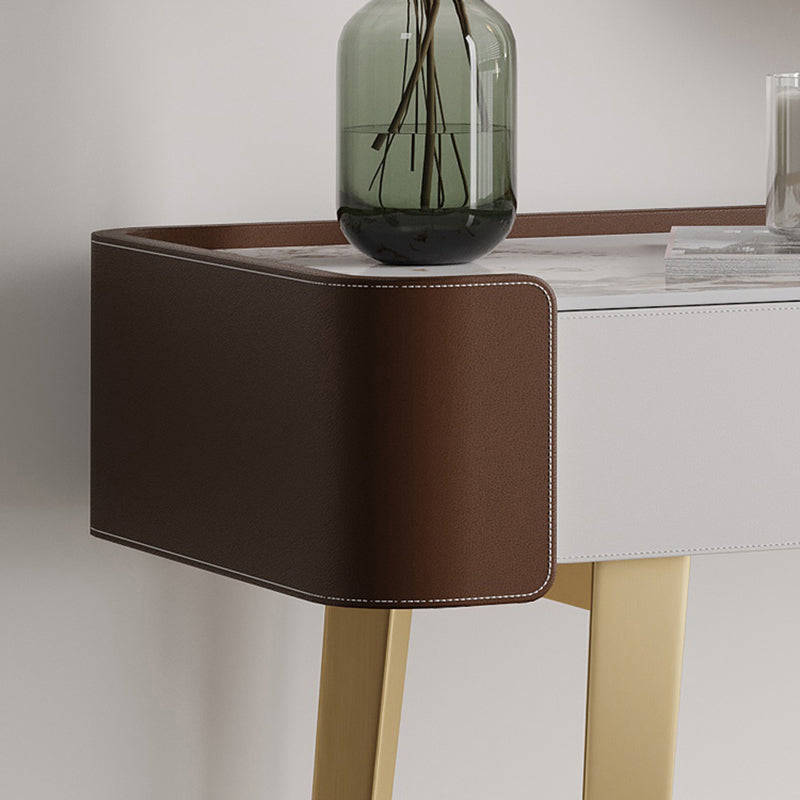 Faux Leather Makeup Vanity Desk Glam 2-Drawer Dressing Table