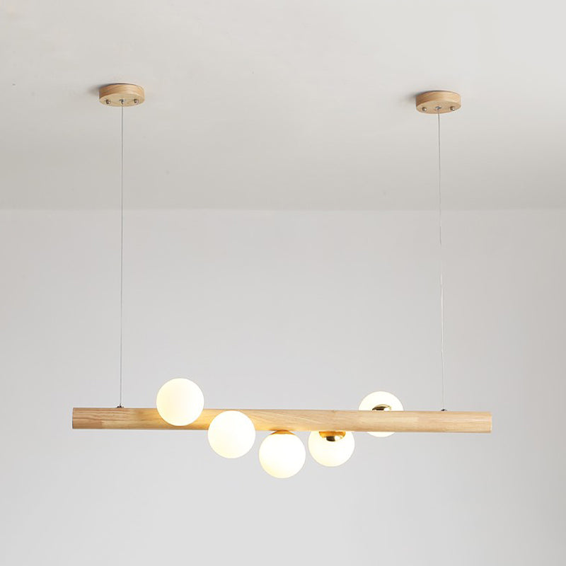 Modern Simple Wooden Hanging Lamp Ball Shape Shade Island Light Fixture for Dining Table