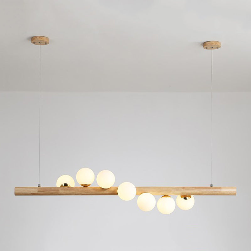 Modern Simple Wooden Hanging Lamp Ball Shape Shade Island Light Fixture for Dining Table