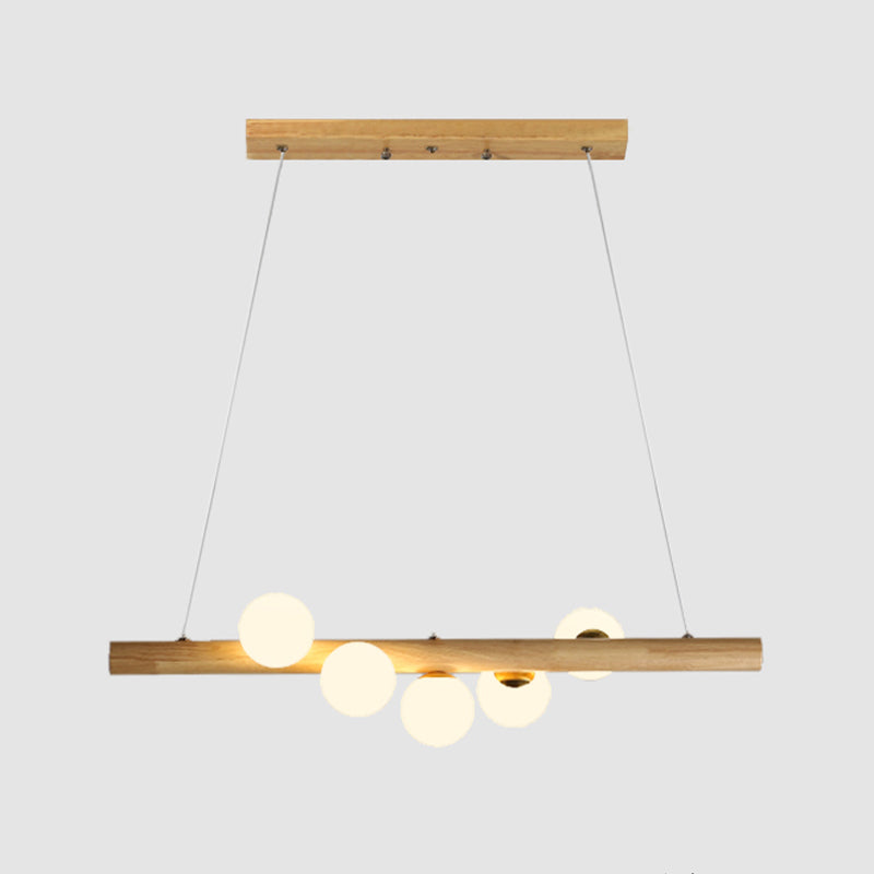 Modern Simple Wooden Hanging Lamp Ball Shape Shade Island Light Fixture for Dining Table