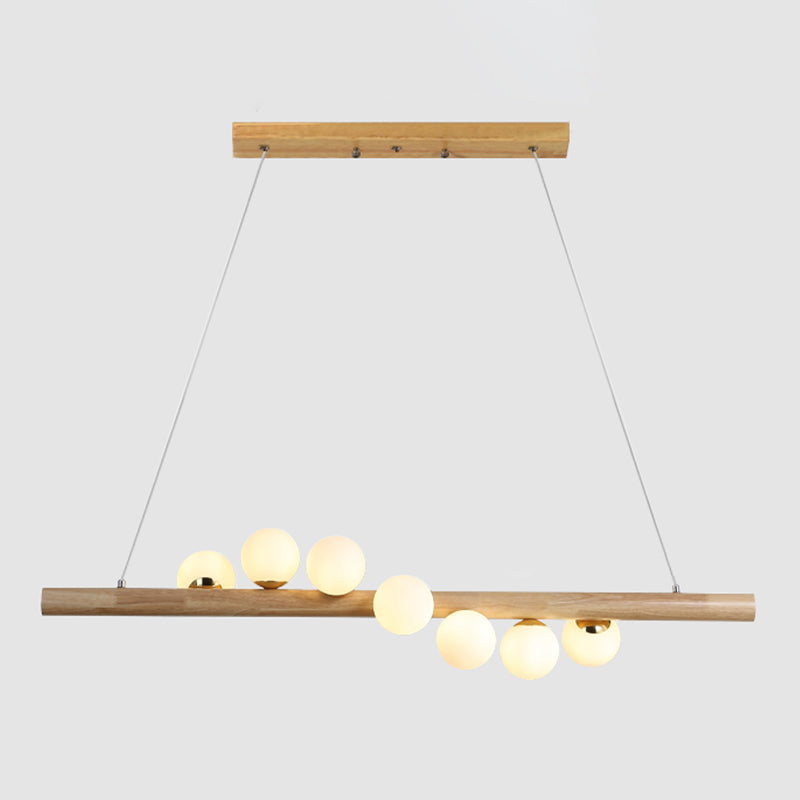 Modern Simple Wooden Hanging Lamp Ball Shape Shade Island Light Fixture for Dining Table