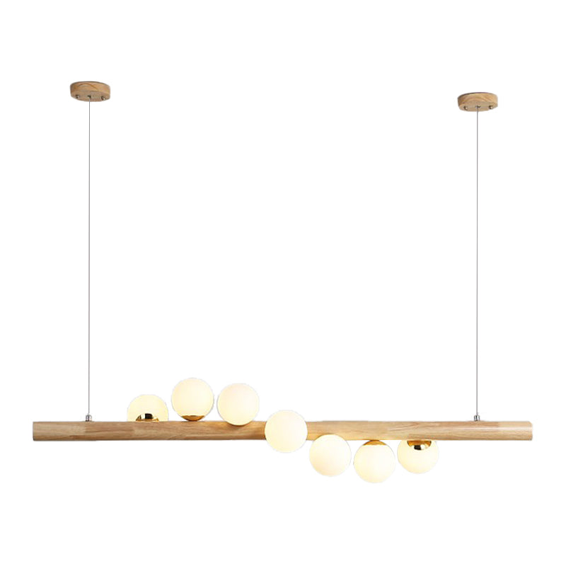 Modern Simple Wooden Hanging Lamp Ball Shape Shade Island Light Fixture for Dining Table