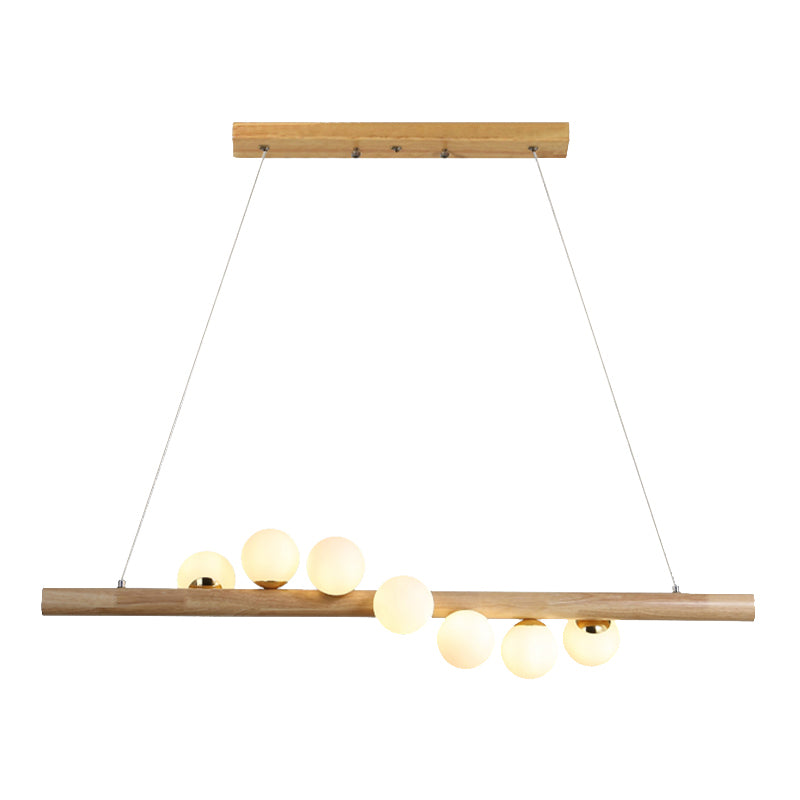 Modern Simple Wooden Hanging Lamp Ball Shape Shade Island Light Fixture for Dining Table