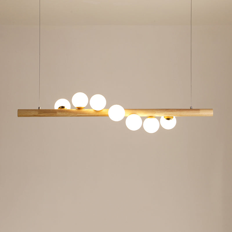 Modern Simple Wooden Hanging Lamp Ball Shape Shade Island Light Fixture for Dining Table