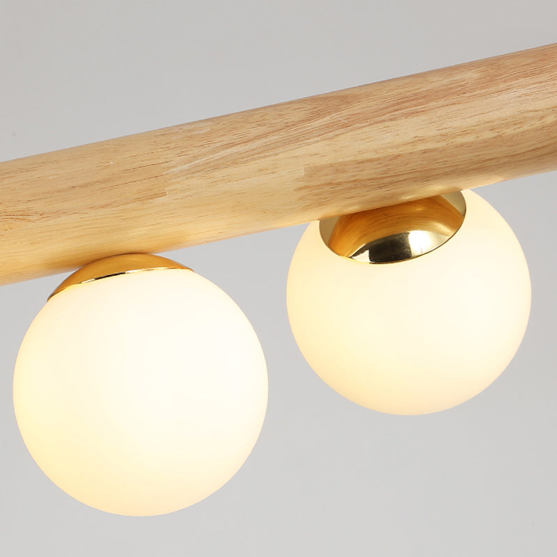 Modern Simple Wooden Hanging Lamp Ball Shape Shade Island Light Fixture for Dining Table