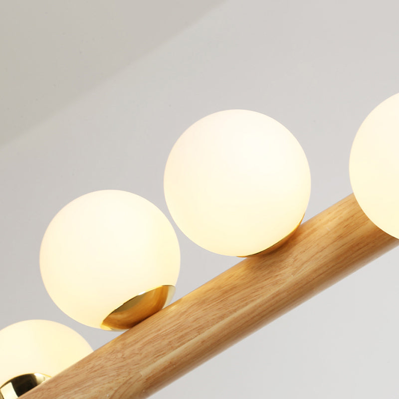 Modern Simple Wooden Hanging Lamp Ball Shape Shade Island Light Fixture for Dining Table