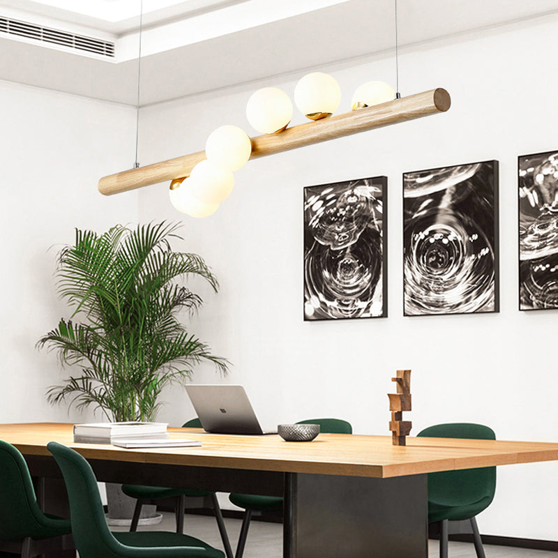 Modern Simple Wooden Hanging Lamp Ball Shape Shade Island Light Fixture for Dining Table