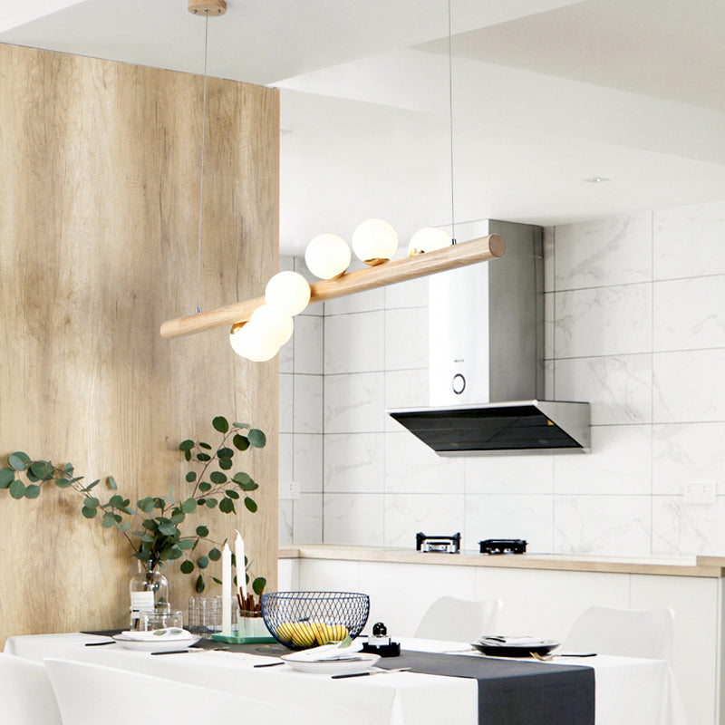 Modern Simple Wooden Hanging Lamp Ball Shape Shade Island Light Fixture for Dining Table