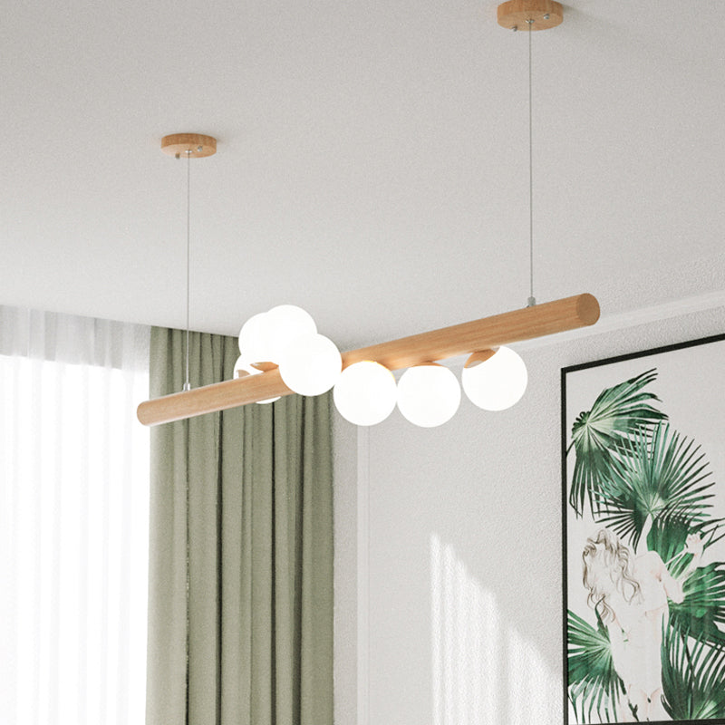 Modern Simple Wooden Hanging Lamp Ball Shape Shade Island Light Fixture for Dining Table