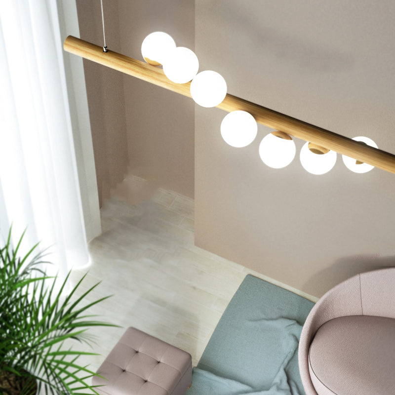 Modern Simple Wooden Hanging Lamp Ball Shape Shade Island Light Fixture for Dining Table