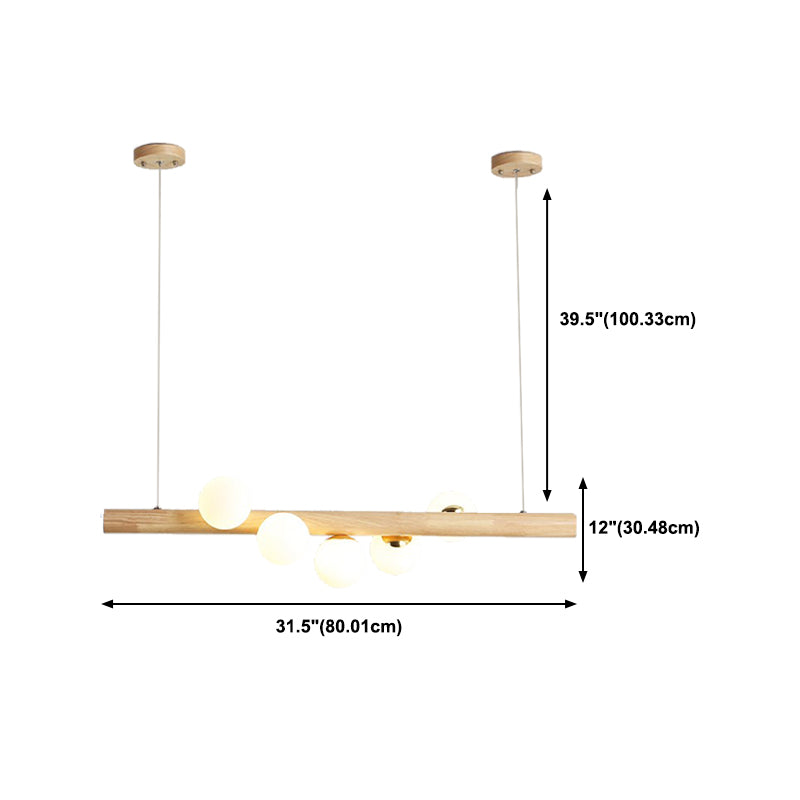 Modern Simple Wooden Hanging Lamp Ball Shape Shade Island Light Fixture for Dining Table