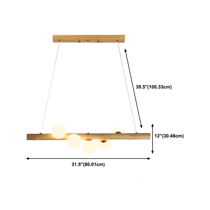 Modern Simple Wooden Hanging Lamp Ball Shape Shade Island Light Fixture for Dining Table