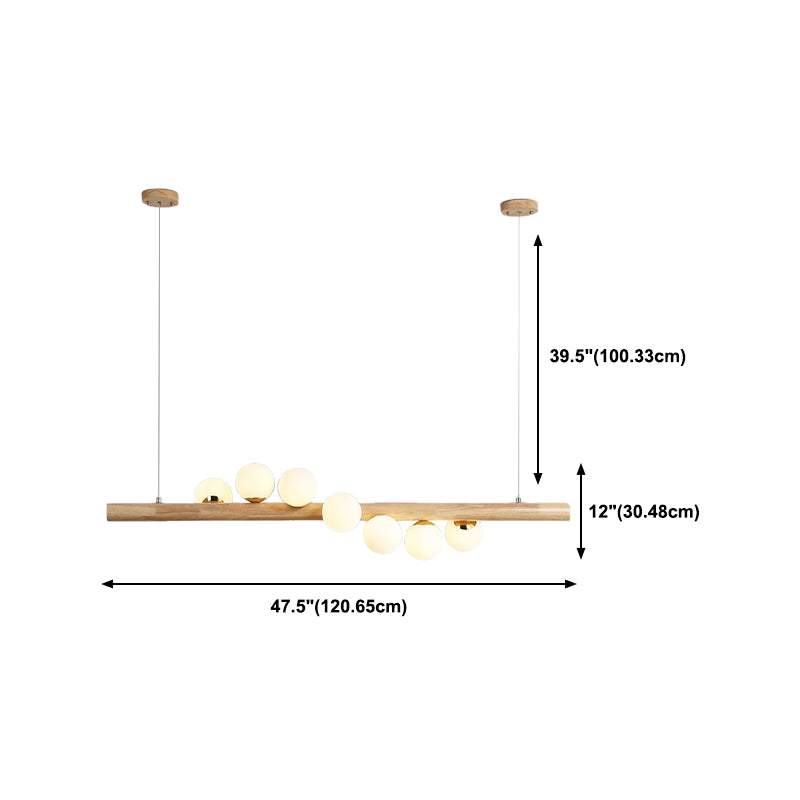 Modern Simple Wooden Hanging Lamp Ball Shape Shade Island Light Fixture for Dining Table