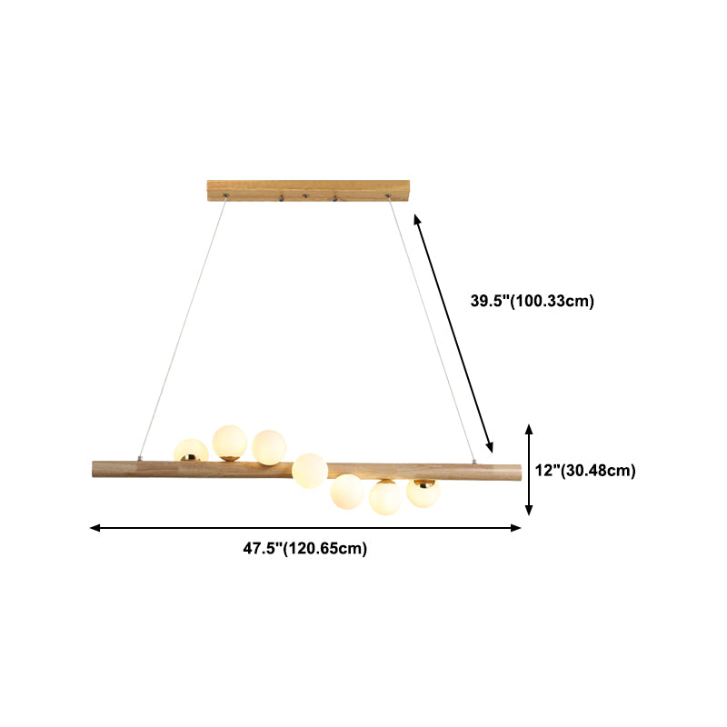 Modern Simple Wooden Hanging Lamp Ball Shape Shade Island Light Fixture for Dining Table