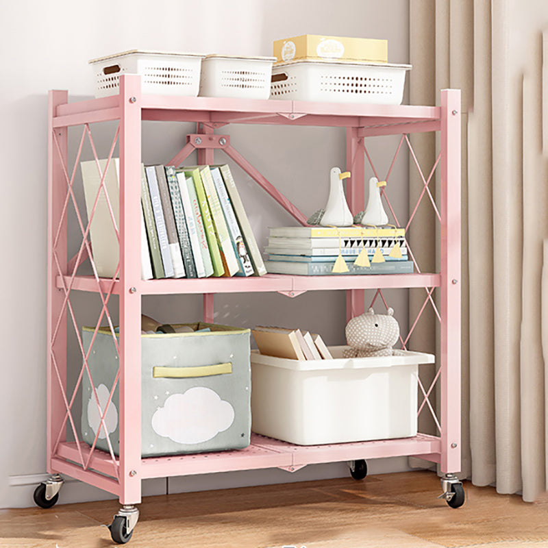 Nordic Foldable Metal Storage Bookshelf Rectangle Movable Open Bookcase