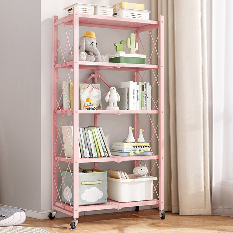 Nordic Foldable Metal Storage Bookshelf Rectangle Movable Open Bookcase