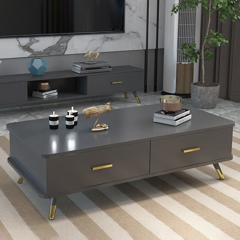 Contemporary Wooden Coffee Table with 4 Legs and 2 Storage Drawers
