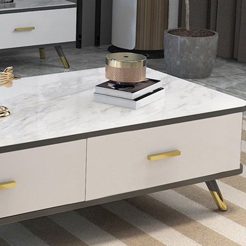 Contemporary Wooden Coffee Table with 4 Legs and 2 Storage Drawers