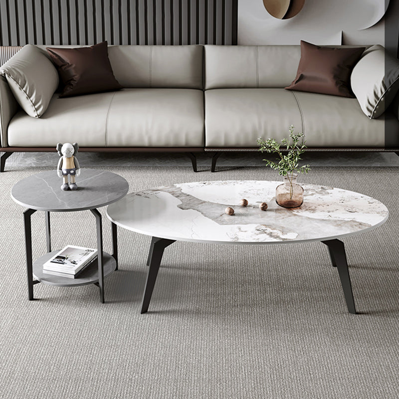 2 Nesting Slate Coffee Table Set Oval Coffee Table with Storage