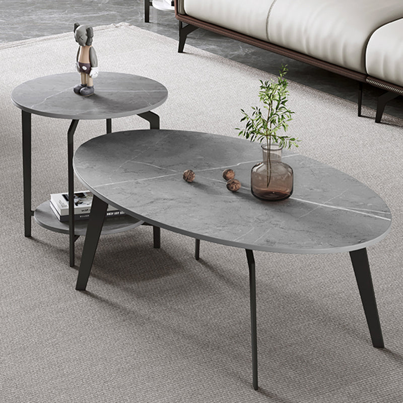 2 Nesting Slate Coffee Table Set Oval Coffee Table with Storage
