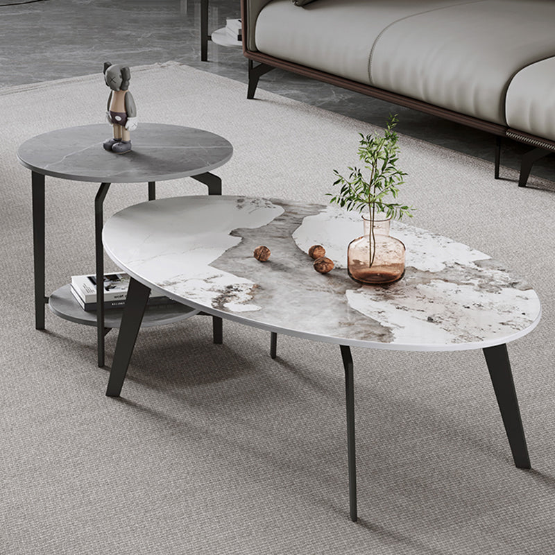 2 Nesting Slate Coffee Table Set Oval Coffee Table with Storage