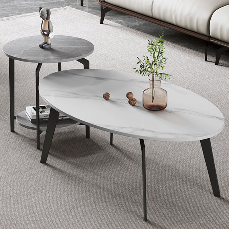 2 Nesting Slate Coffee Table Set Oval Coffee Table with Storage