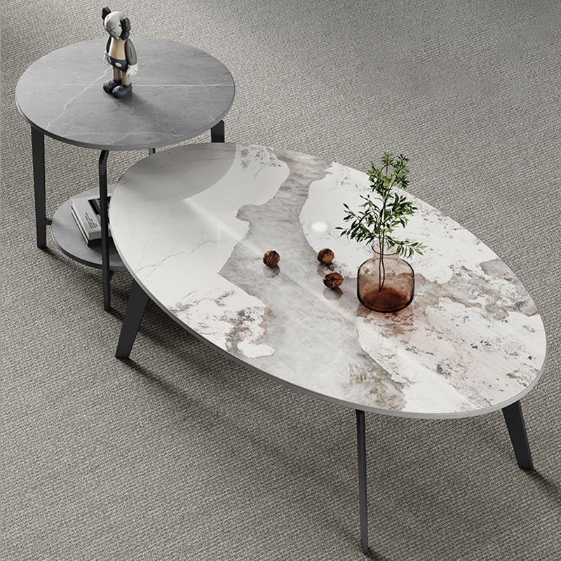 2 Nesting Slate Coffee Table Set Oval Coffee Table with Storage