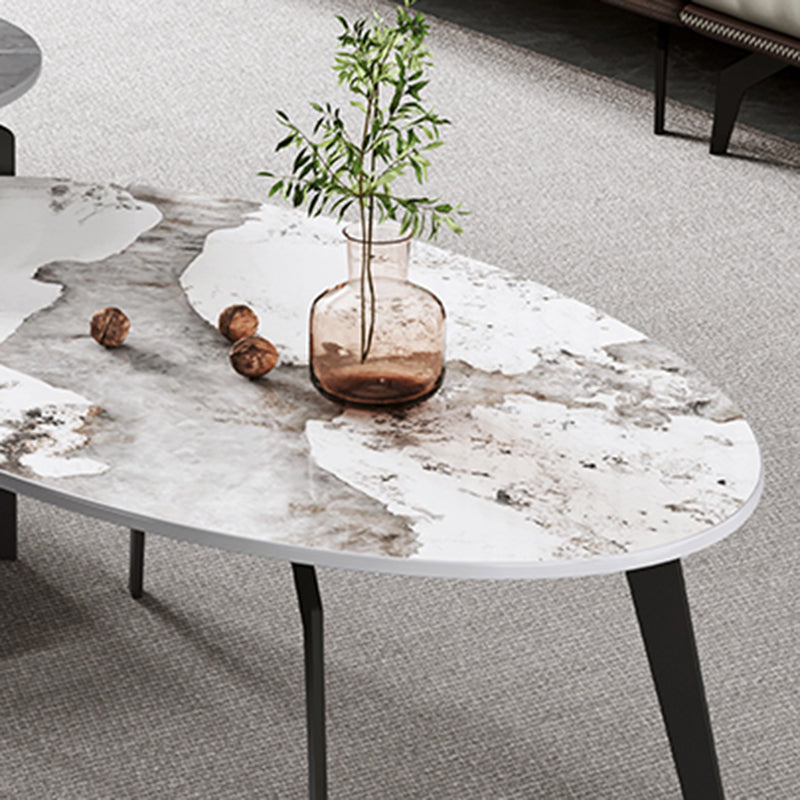 2 Nesting Slate Coffee Table Set Oval Coffee Table with Storage