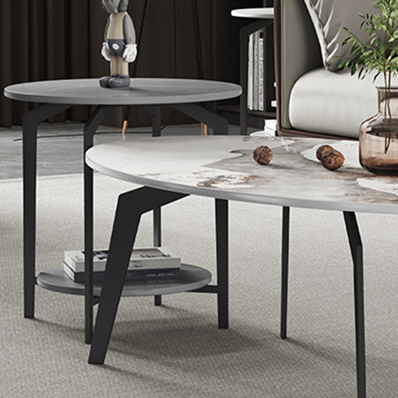 2 Nesting Slate Coffee Table Set Oval Coffee Table with Storage