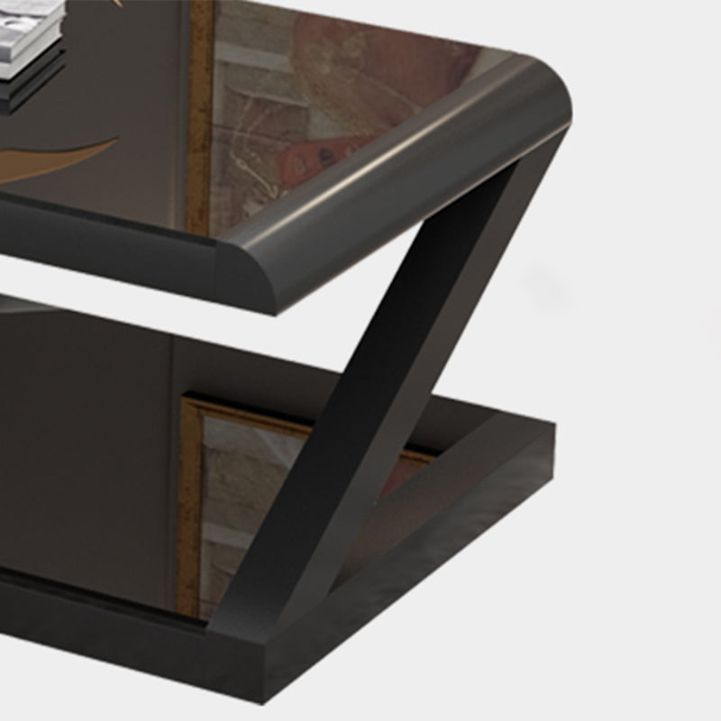 Modern Style Rectangular Tempered Glass with Abstract Base Coffee Table