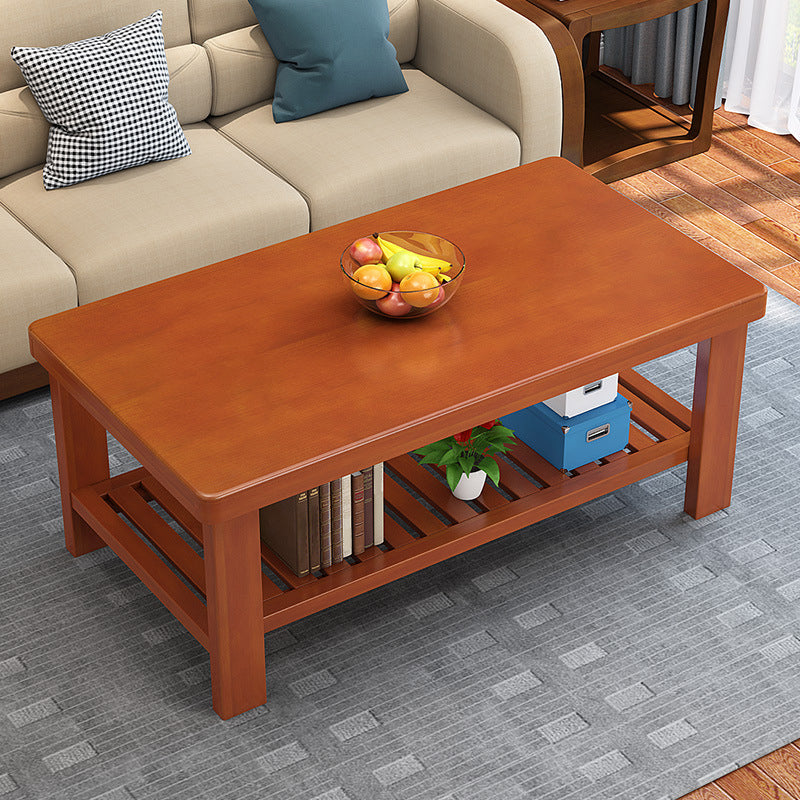 Rectangular Solid Wood Base with 4 Legs Nordic Style Coffee Table with Storage Rack