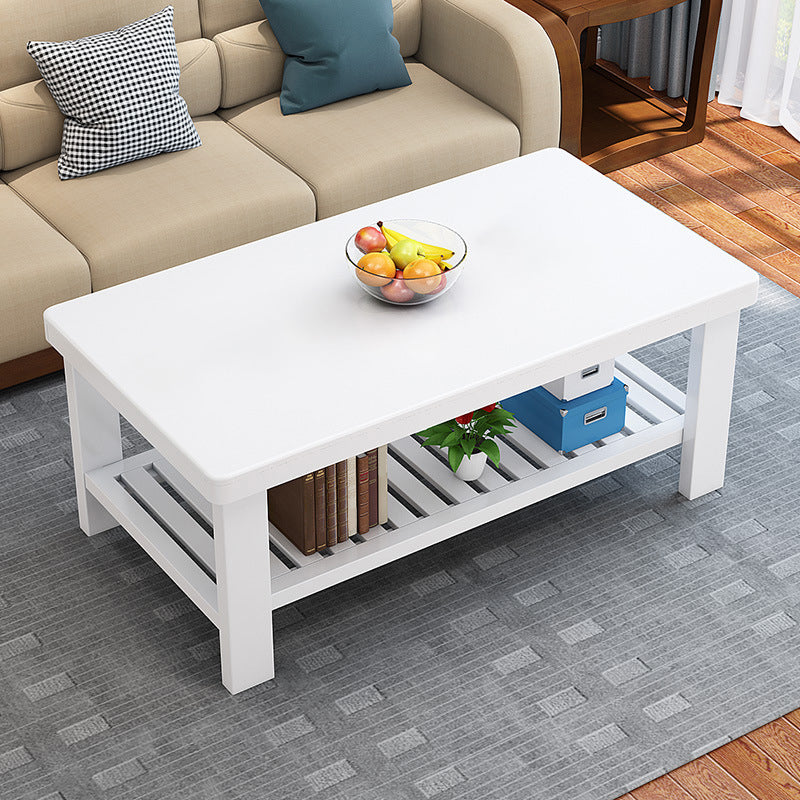 Rectangular Solid Wood Base with 4 Legs Nordic Style Coffee Table with Storage Rack