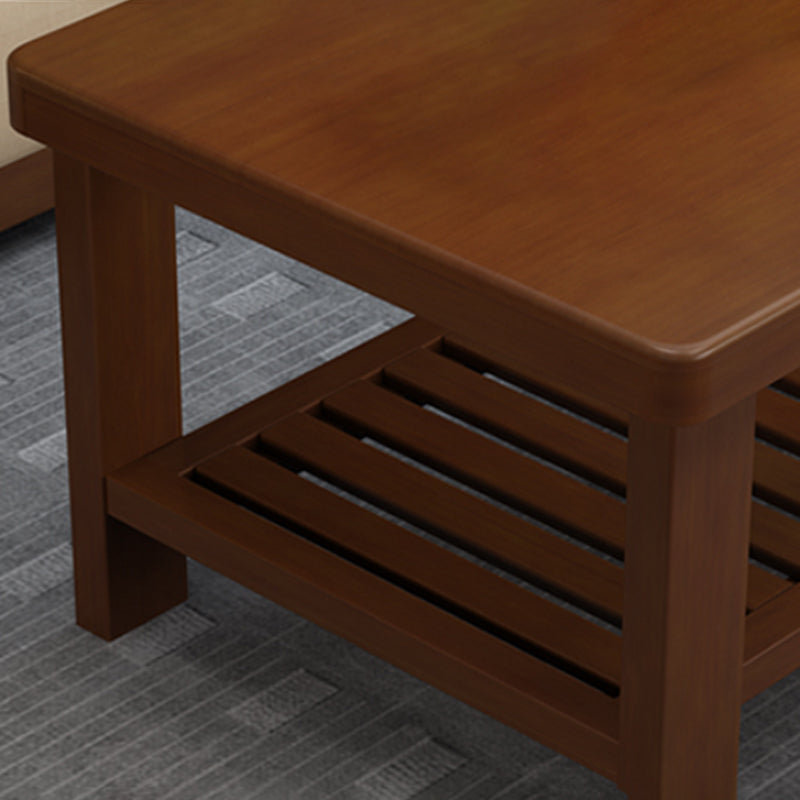 Rectangular Solid Wood Base with 4 Legs Nordic Style Coffee Table with Storage Rack