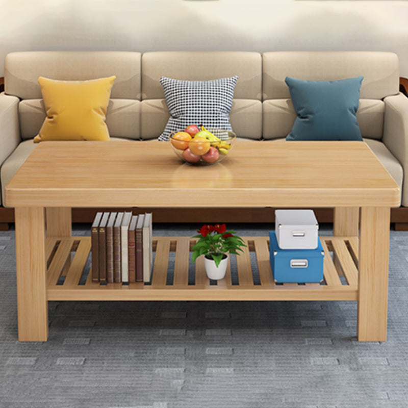 Rectangular Solid Wood Base with 4 Legs Nordic Style Coffee Table with Storage Rack