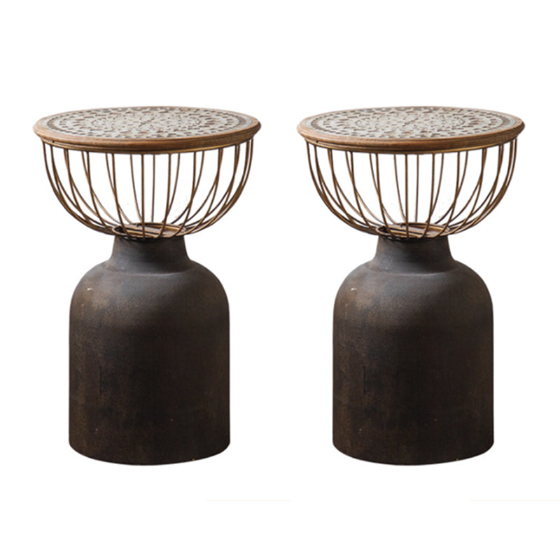 French Country Frame End Table Antique Brass Solid Wood Side Table
