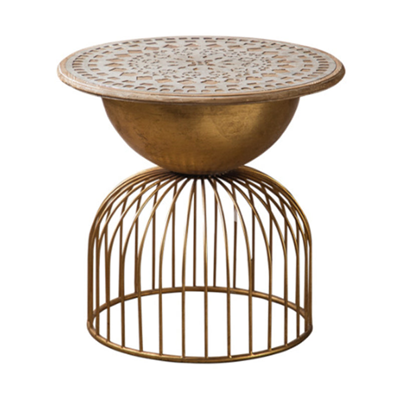 French Country Frame End Table Antique Brass Solid Wood Side Table