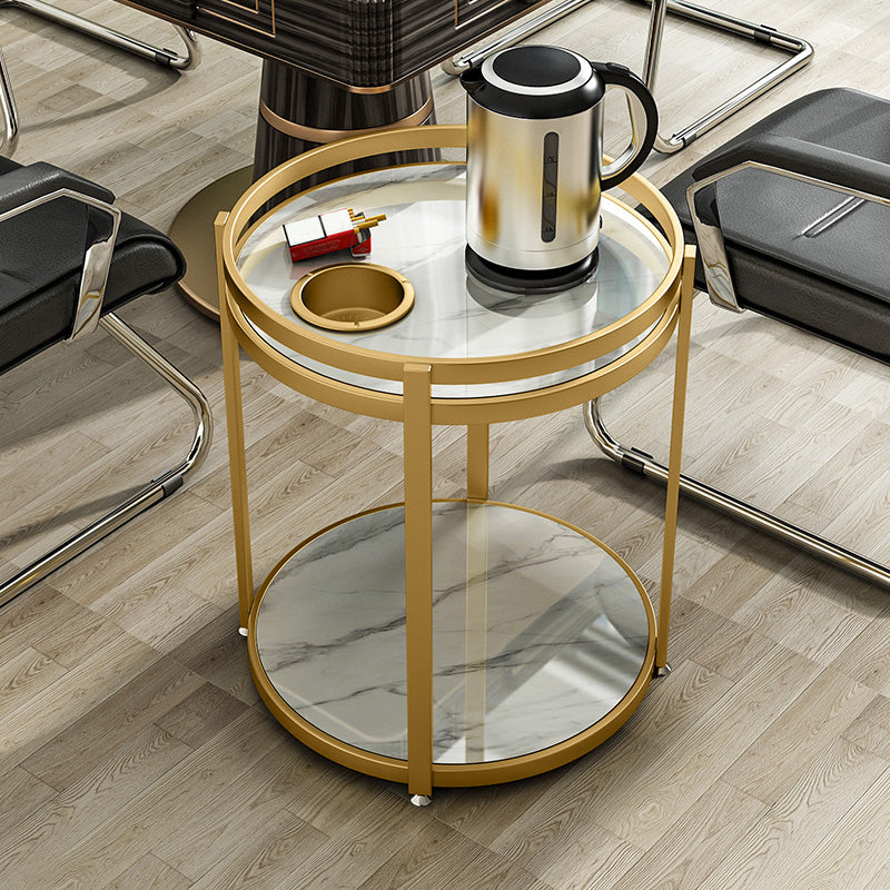 Modern Metal Frame End Table Slate Round Double Tier End Table