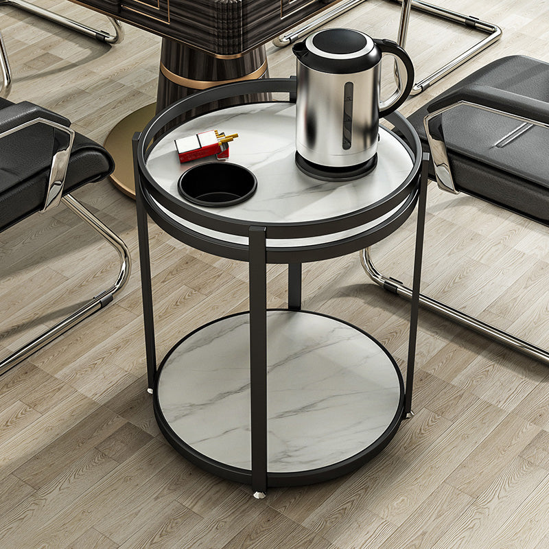 Modern Metal Frame End Table Slate Round Double Tier End Table