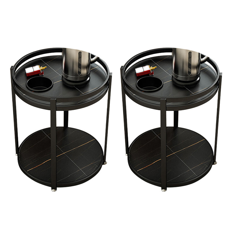 Modern Metal Frame End Table Slate Round Double Tier End Table