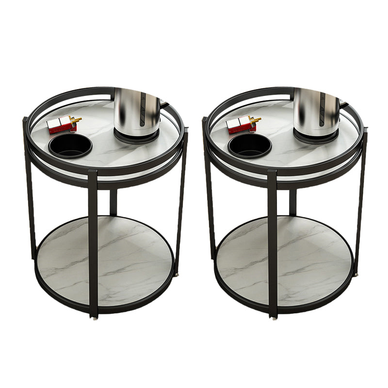 Modern Metal Frame End Table Slate Round Double Tier End Table