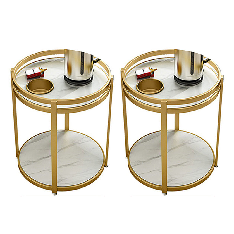 Modern Metal Frame End Table Slate Round Double Tier End Table