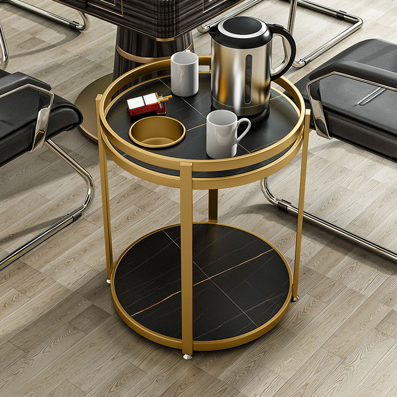 Modern Metal Frame End Table Slate Round Double Tier End Table