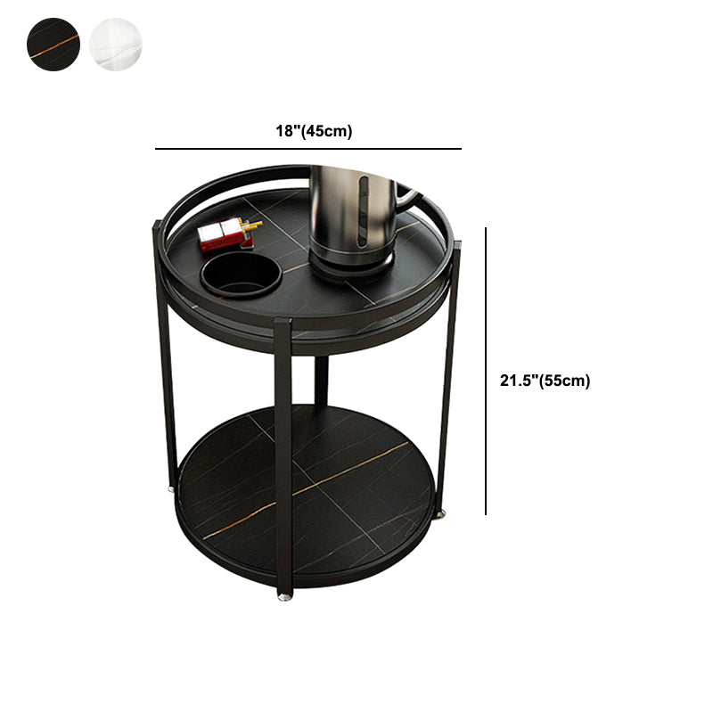 Modern Metal Frame End Table Slate Round Double Tier End Table