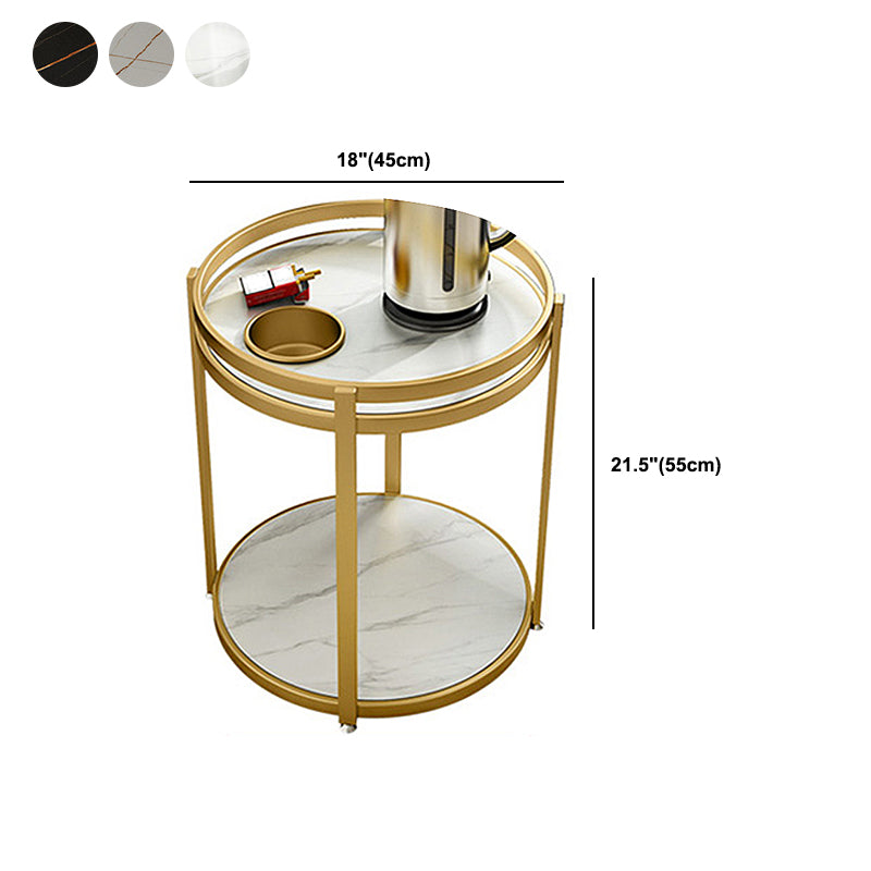 Modern Metal Frame End Table Slate Round Double Tier End Table