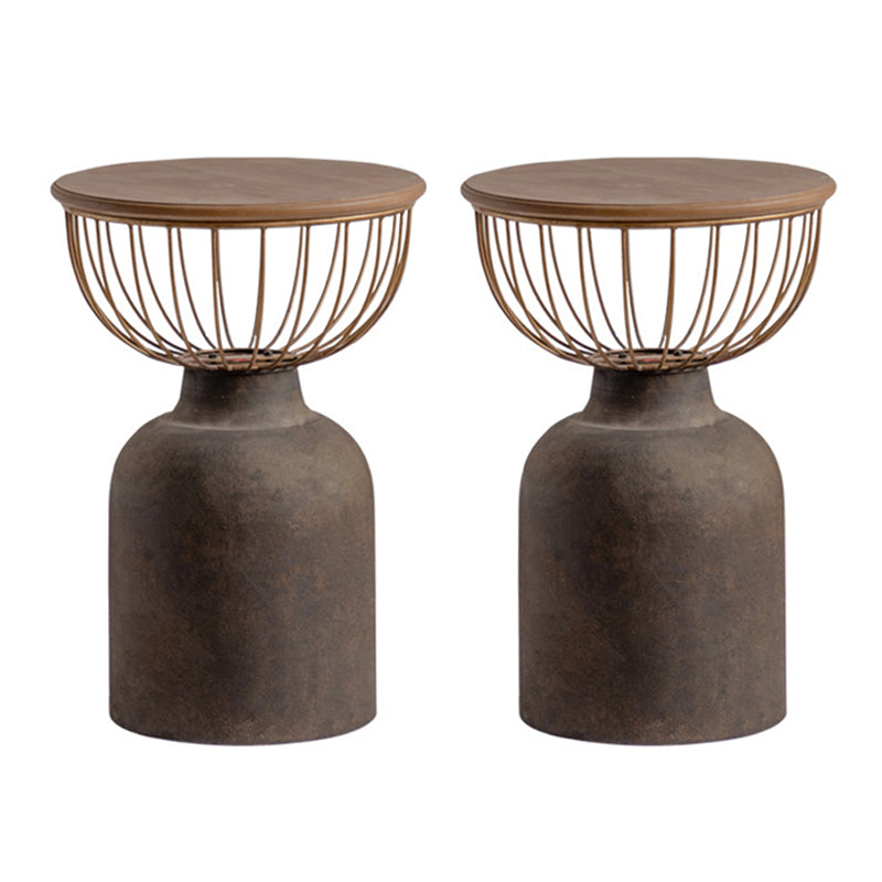 Antique Brass/Black End Table French Country Round Wood Side Table
