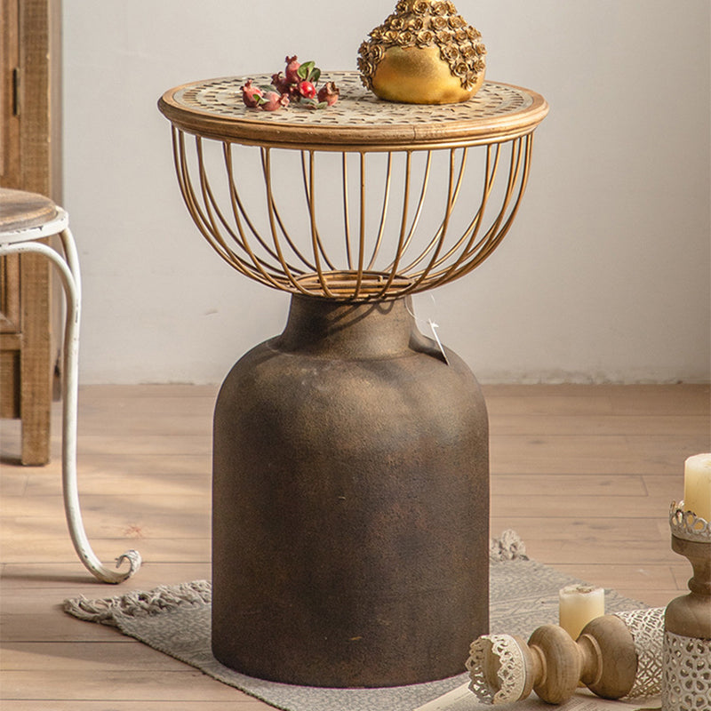 Antique Brass/Black End Table French Country Round Wood Side Table