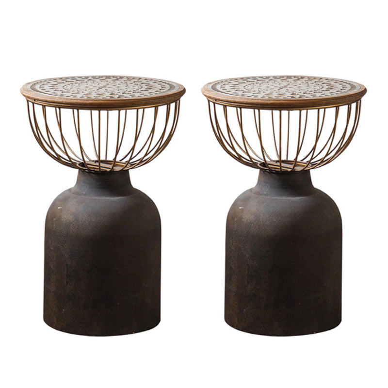 Antique Brass/Black End Table French Country Round Wood Side Table