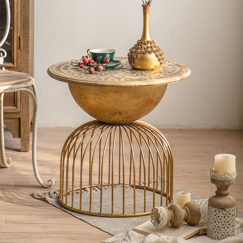 Antique Brass/Black End Table French Country Round Wood Side Table