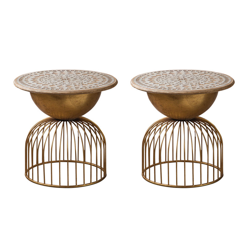 Antique Brass/Black End Table French Country Round Wood Side Table