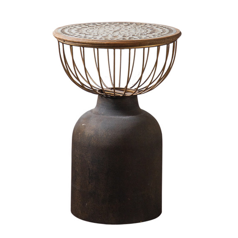 Antique Brass/Black End Table French Country Round Wood Side Table